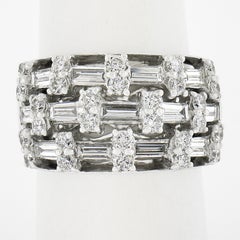 18K White Gold 3.07ct Channel Set Baguette & Round Diamond 13.1mm Wide Band Ring