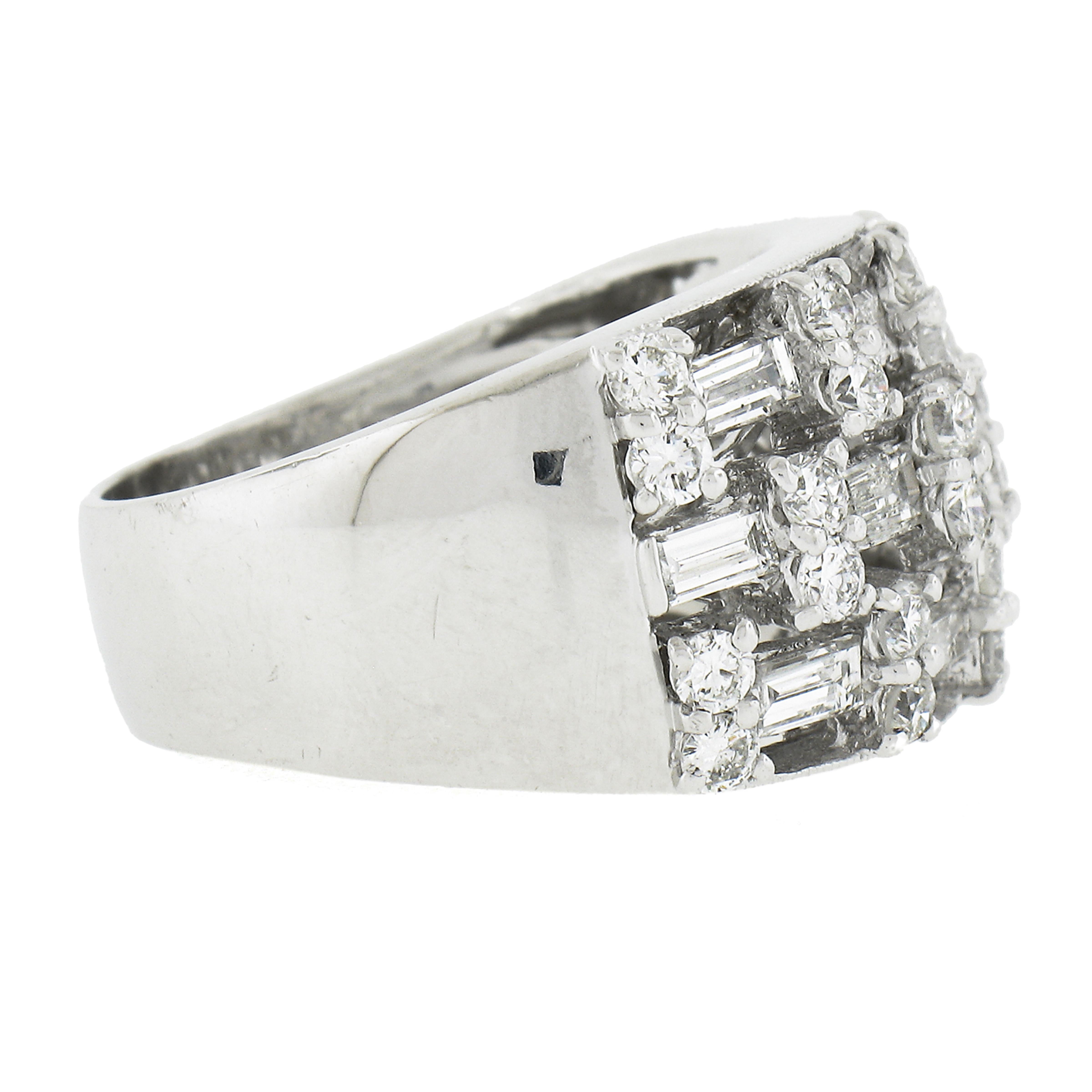 Women's 18K White Gold 3.07ct Channel Set Baguette & Round Diamond 13.1mm Wide Band Ring For Sale