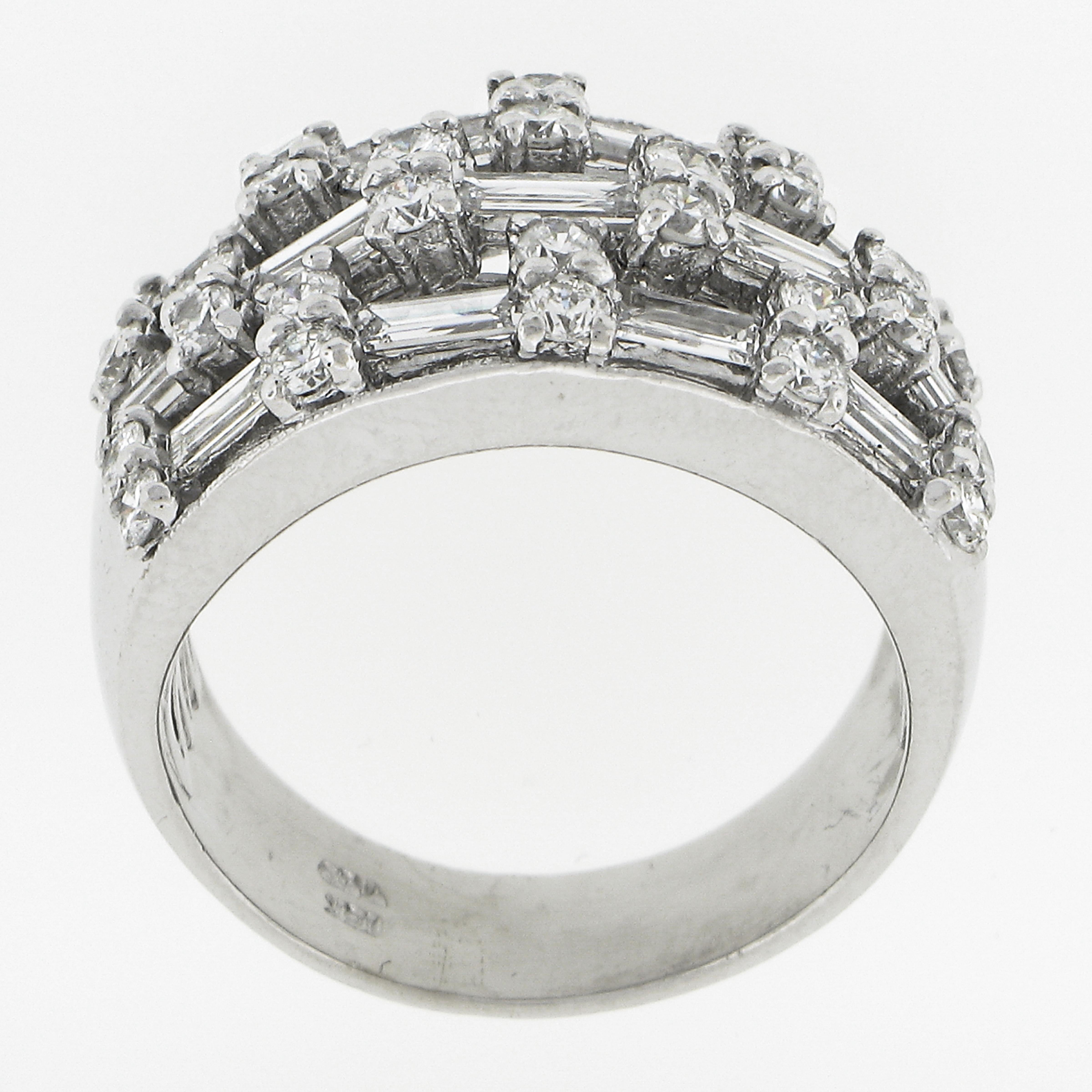 18K White Gold 3.07ct Channel Set Baguette & Round Diamond 13.1mm Wide Band Ring For Sale 3