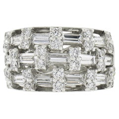 18K White Gold 3.07ct Channel Set Baguette & Round Diamond 13.1mm Wide Band Ring