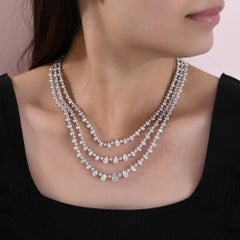 18K White Gold 30.86ct Multi Strand Diamond Chain Necklace