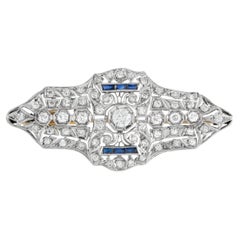 18K White Gold 3.0ct Diamond and Sapphire Art Deco Brooch MF49-020526