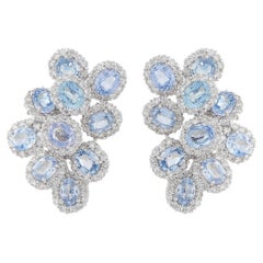 Orecchini a clip in oro bianco 18K con diamanti e zaffiri da 3,0 carati #5434