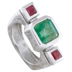 18K Weißgold 3,0ct Smaragd und Rubin Ring MF05-030226