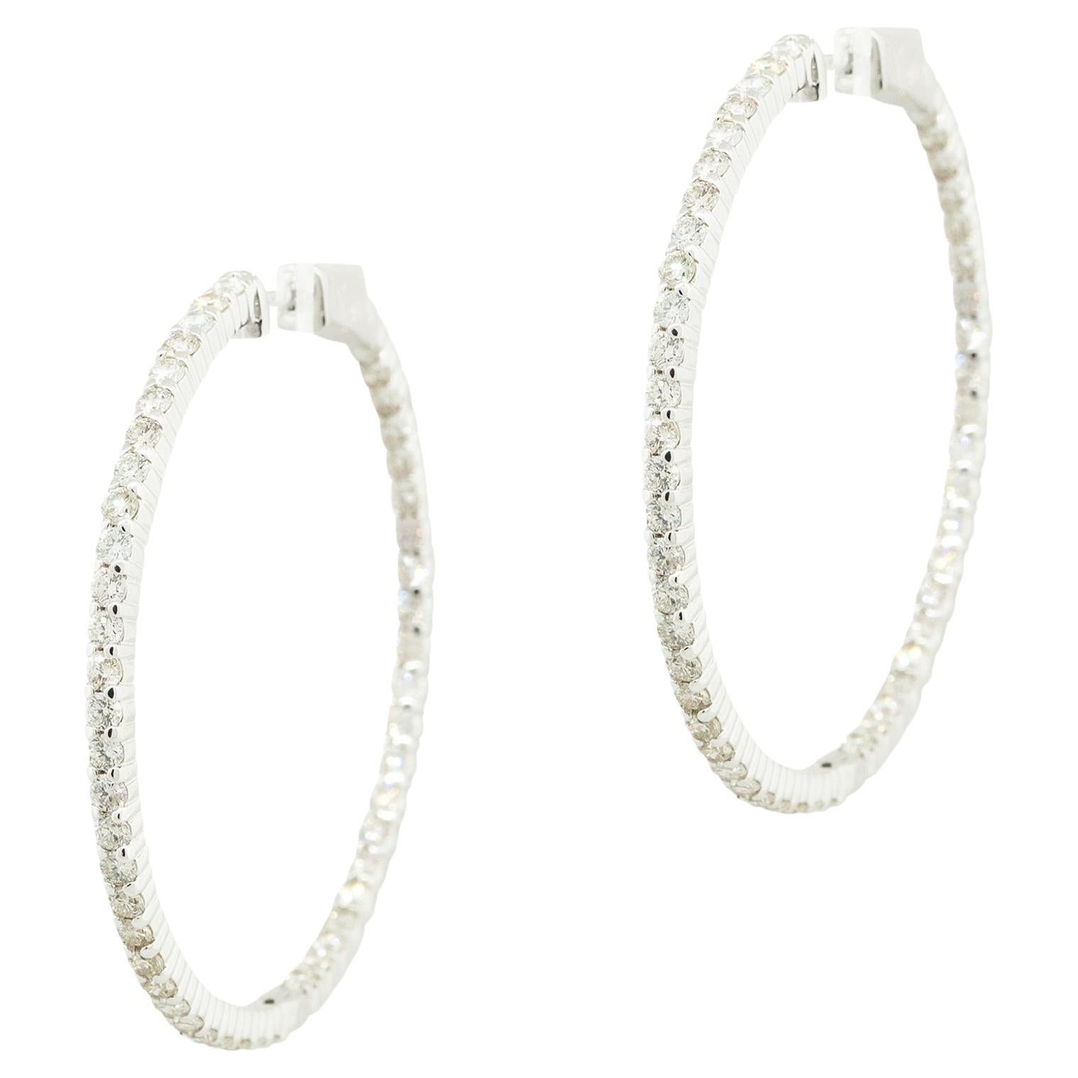 3.0 Carat Diamond Inside-Out Narrow Hoop Earrings 18 Karat In Stock For Sale