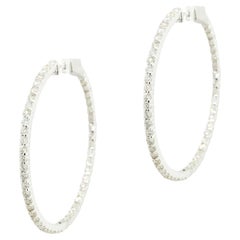 3.0 Carat Diamond Inside-Out Narrow Hoop Earrings 18 Karat In Stock
