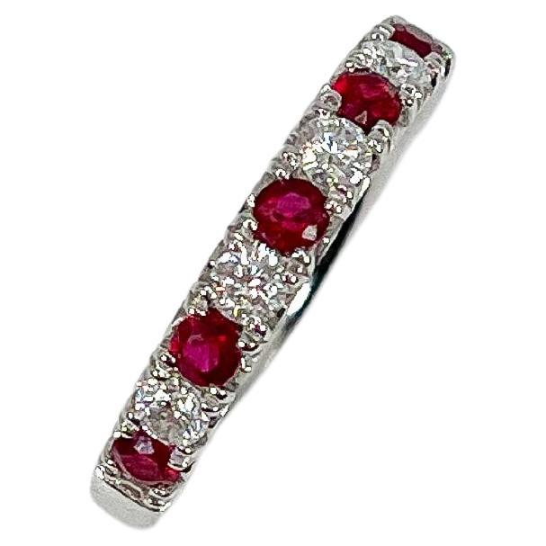 18K White Gold .31 Round Diamond and .45 Ruby Band  For Sale
