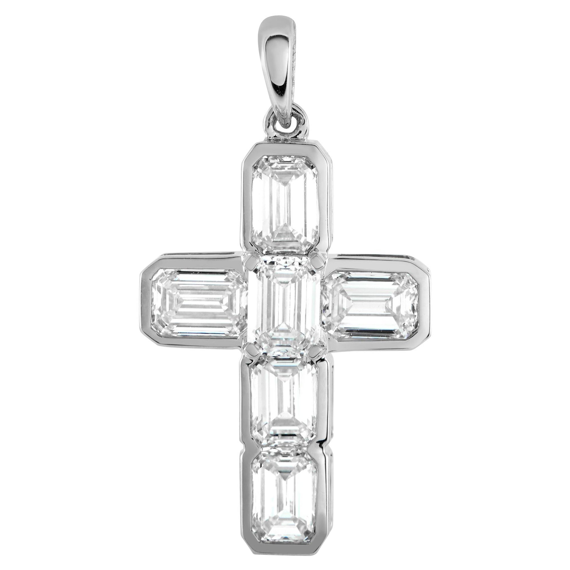 Pendentif croix en or blanc 18K 3.10ct diamant ACR-20680