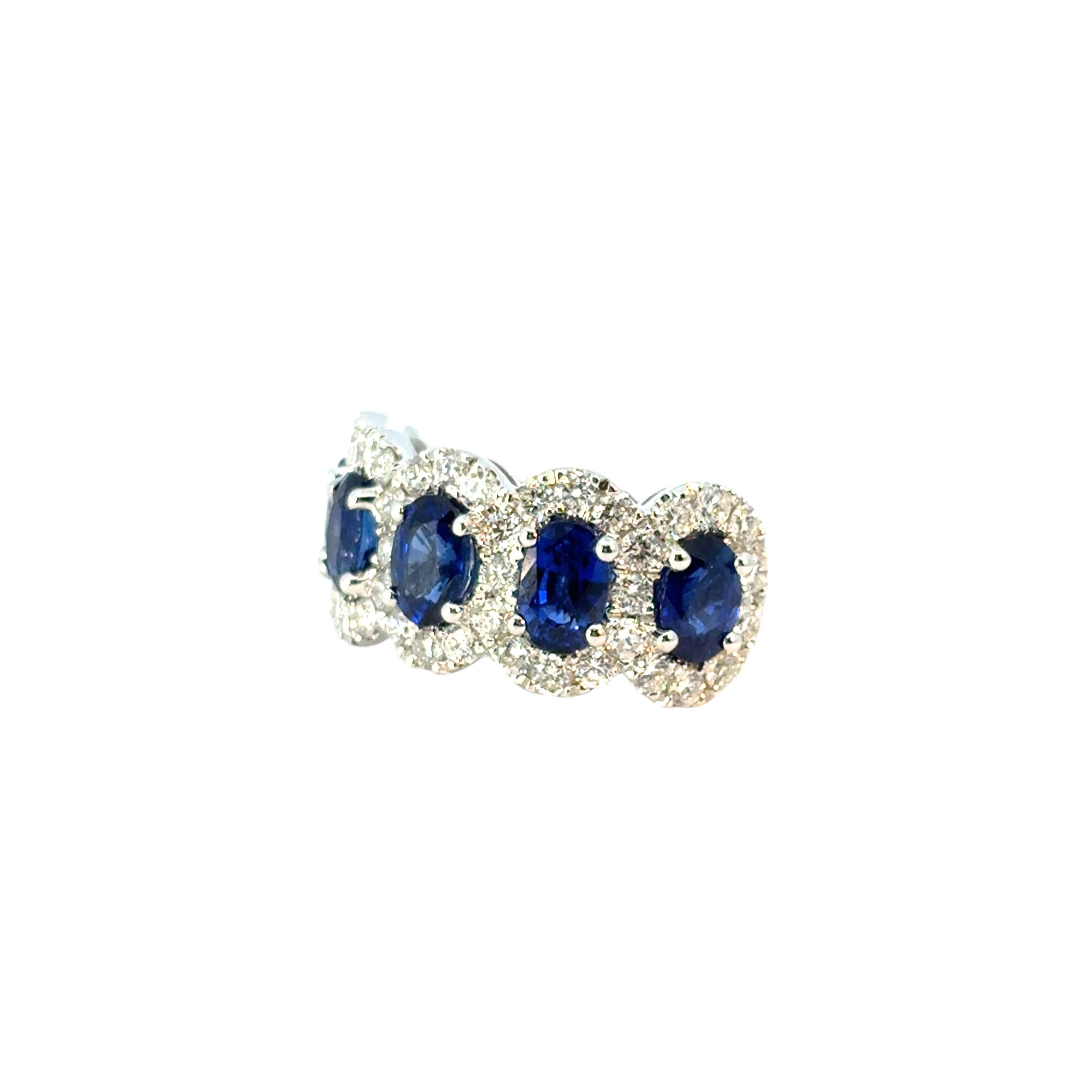 Anello in oro bianco 18 carati con zaffiro ovale e diamanti naturali da 3,11 carati in vendita 14