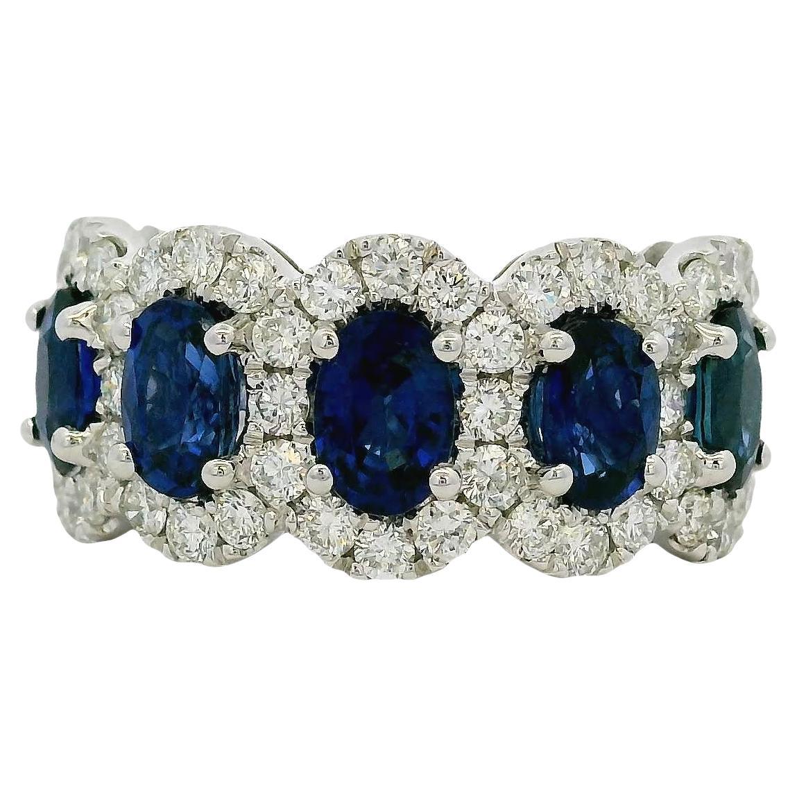 18k White Gold 3.11ct Oval Sapphire with Natural Diamonds Ring