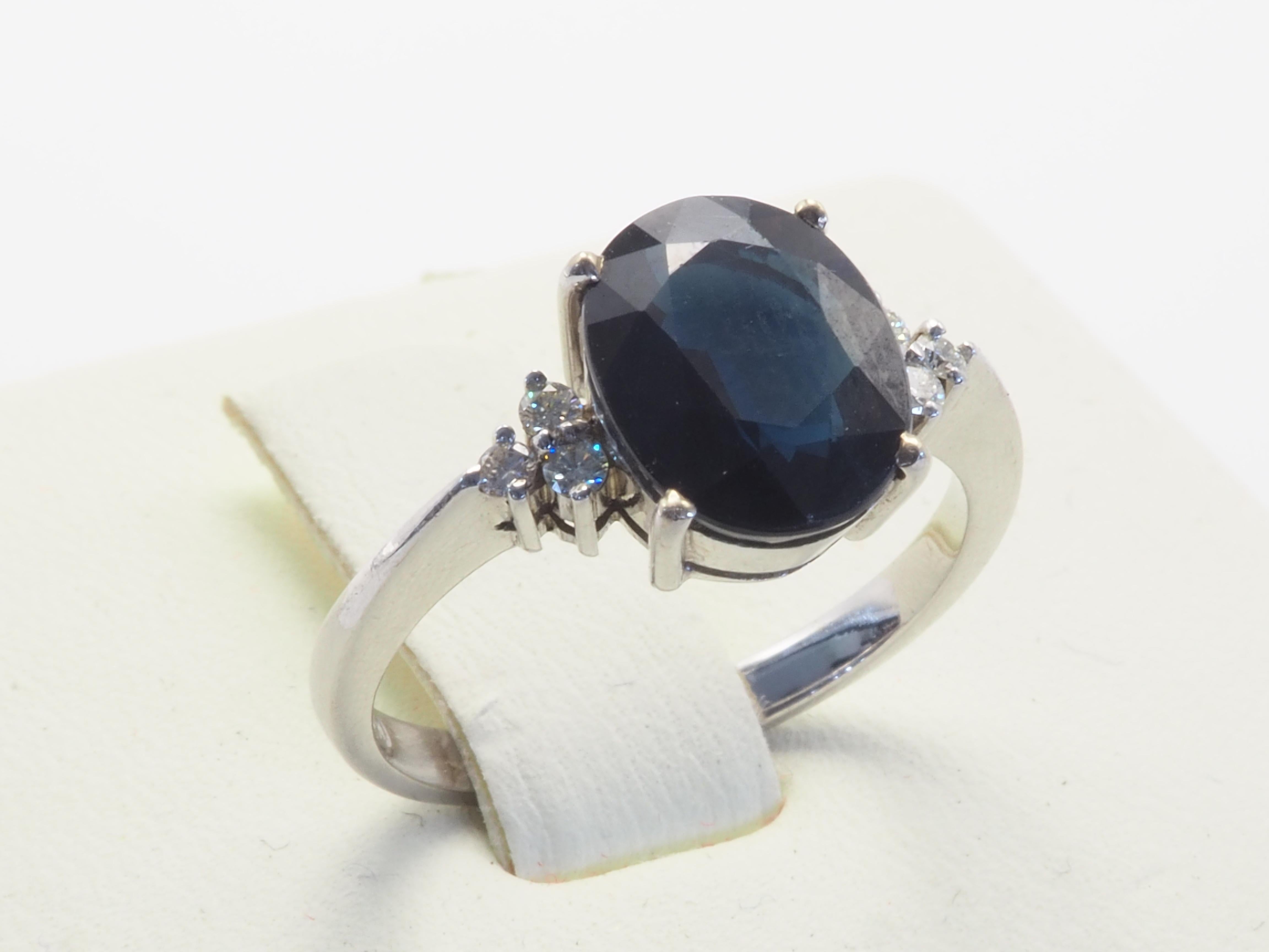 18K White Gold 3.16ct Inky Blue Sapphire & 0.12ct Diamond Fine Engagement Ring 2