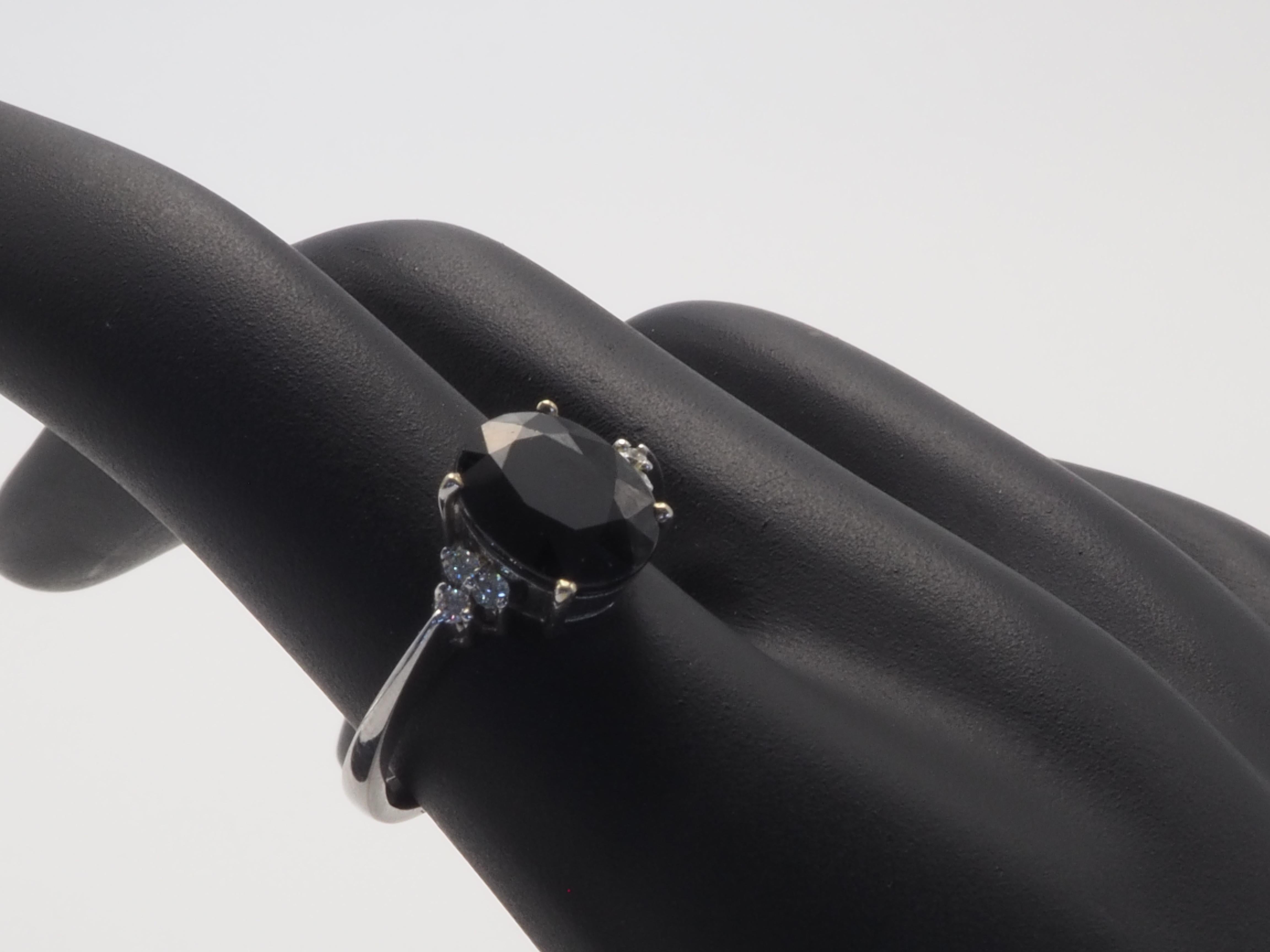 18K White Gold 3.16ct Inky Blue Sapphire & 0.12ct Diamond Fine Engagement Ring 4