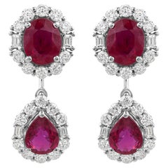 18k White Gold 3.16cts Ruby 1cts Halo Diamond Dangle Earrings