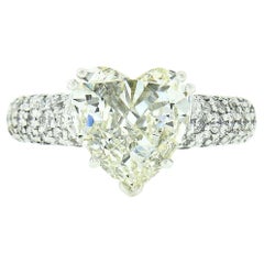 18k White Gold 3.17ctw Heart Diamond Solitaire w/ Pave Shoulders Engagement Ring