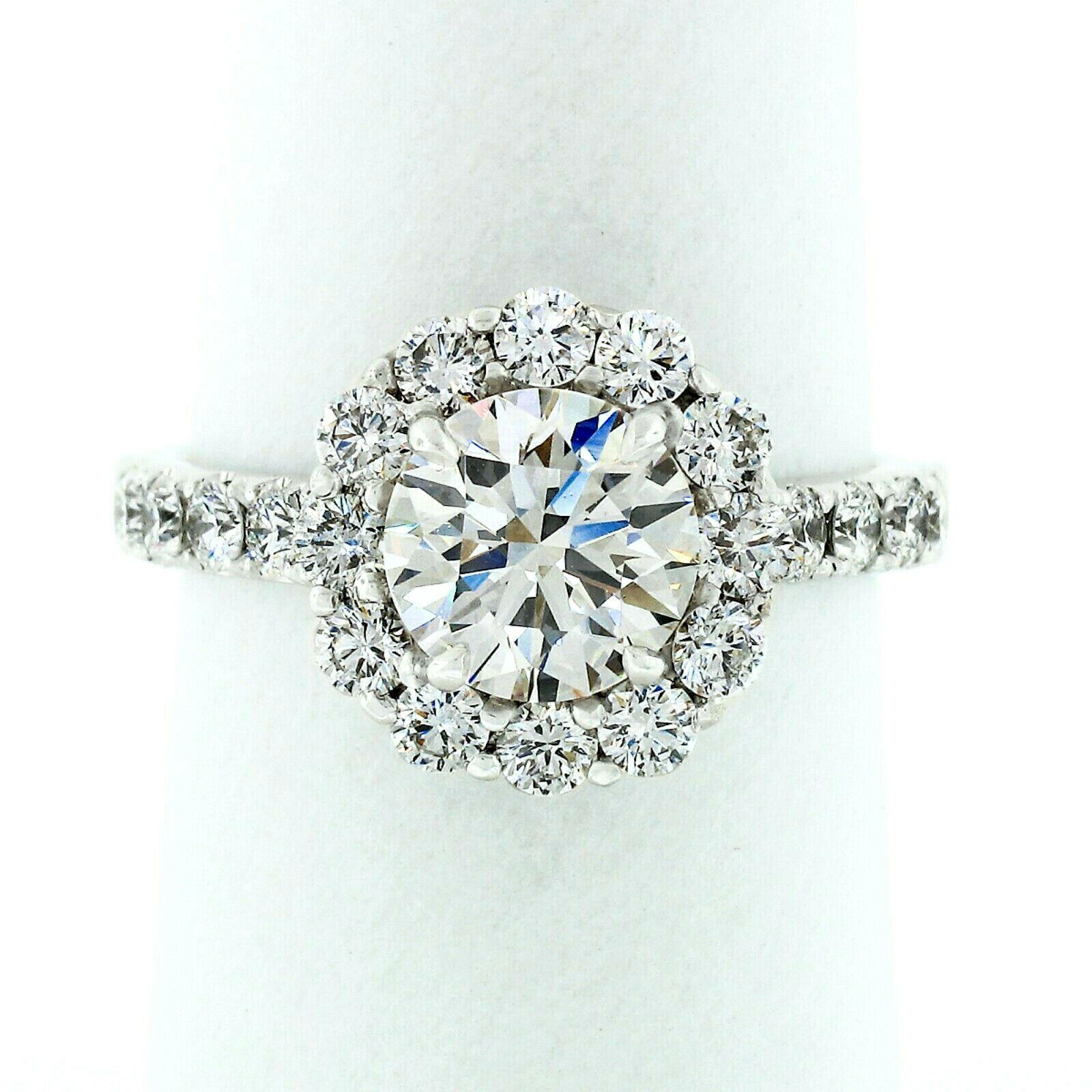 18 Karat White Gold 3.18 Carat GIA H VS2 Triple Ex Round Diamond Ring with Halo In New Condition In Montclair, NJ