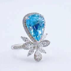 18K White Gold 3.19 CT Aquamarine & Diamond Ring