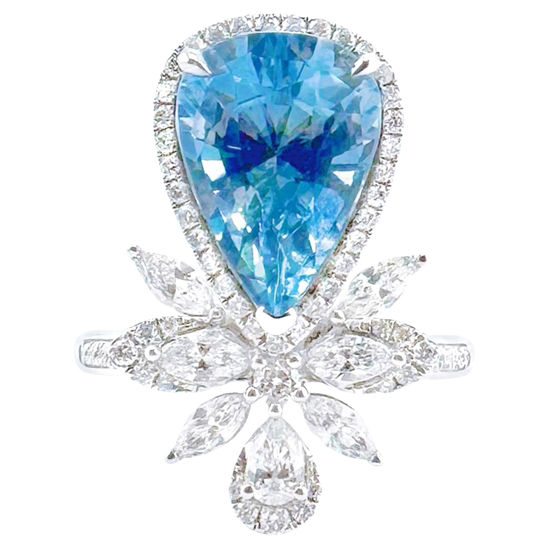 18K White Gold 3.19 CT Aquamarine & Diamond Ring
