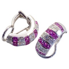 18K White Gold 3.20ct Squared Pink Sapphire & 2.30ct Diamond Clip Earring