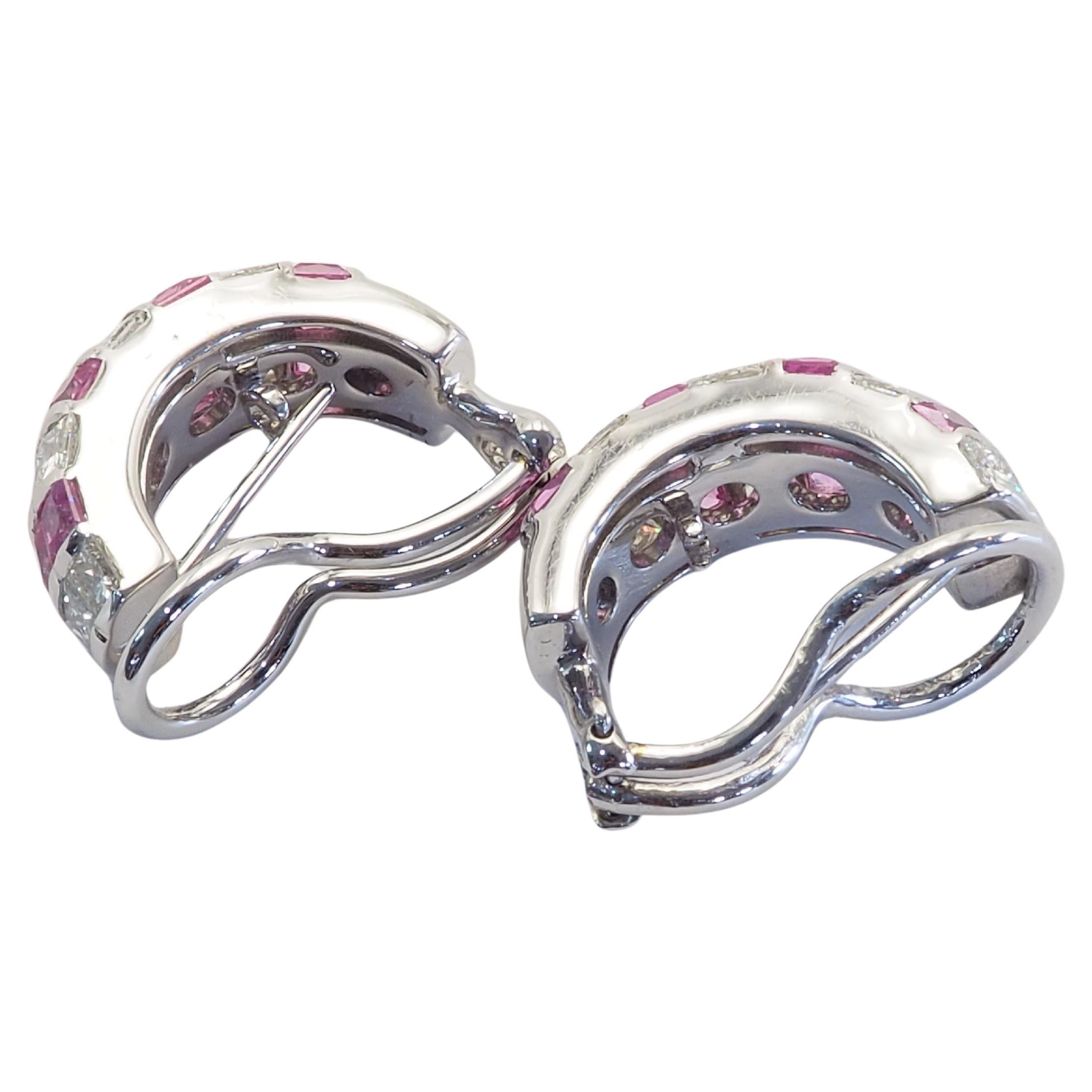 18 Karat Weißgold 3,20 Karat quadratischer rosa Saphir & 2,30 Karat Diamant-Ohrclip-Ohrring (Carréeschliff) im Angebot