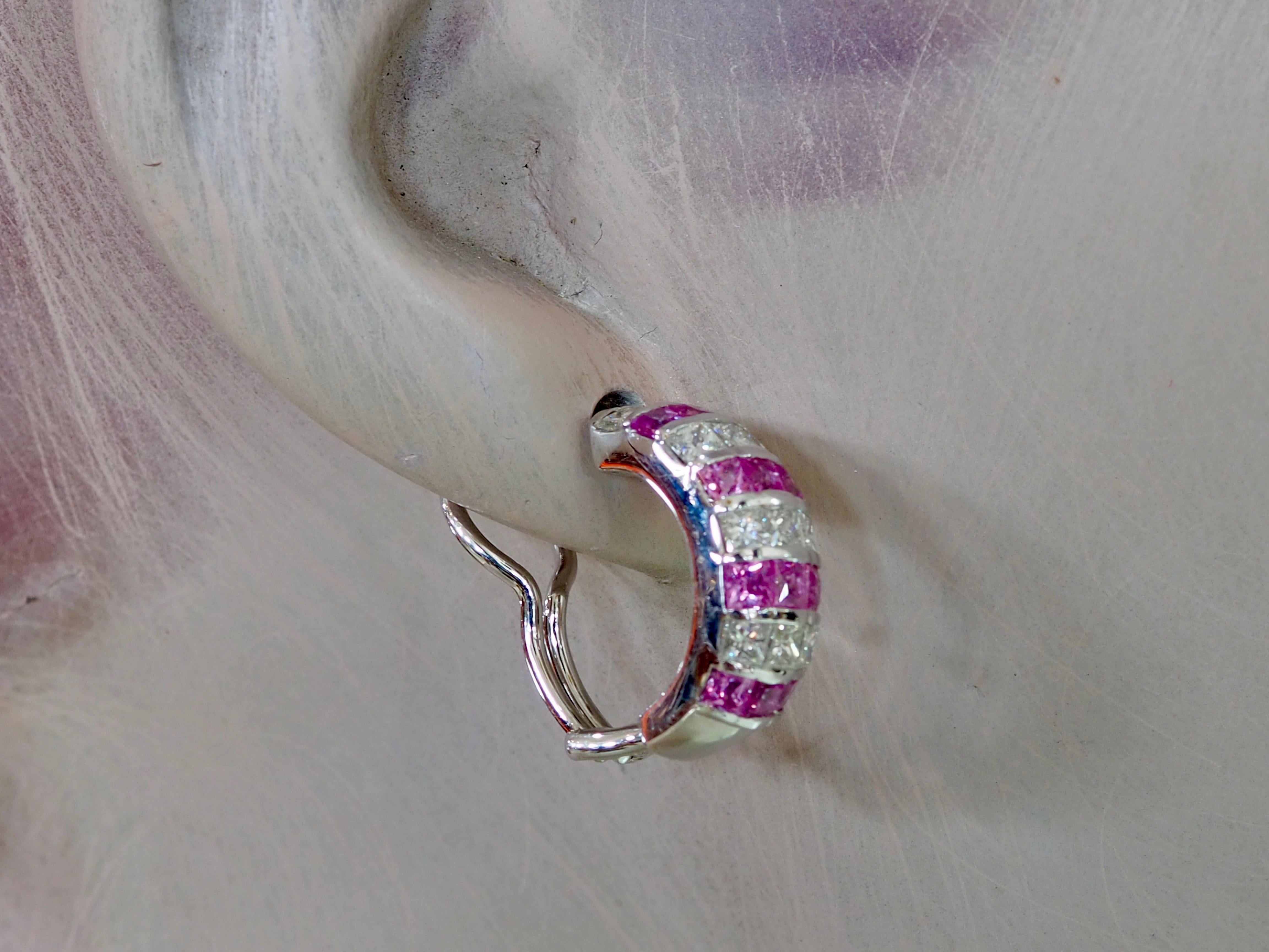 18 Karat Weißgold 3,20 Karat quadratischer rosa Saphir & 2,30 Karat Diamant-Ohrclip-Ohrring im Angebot 3