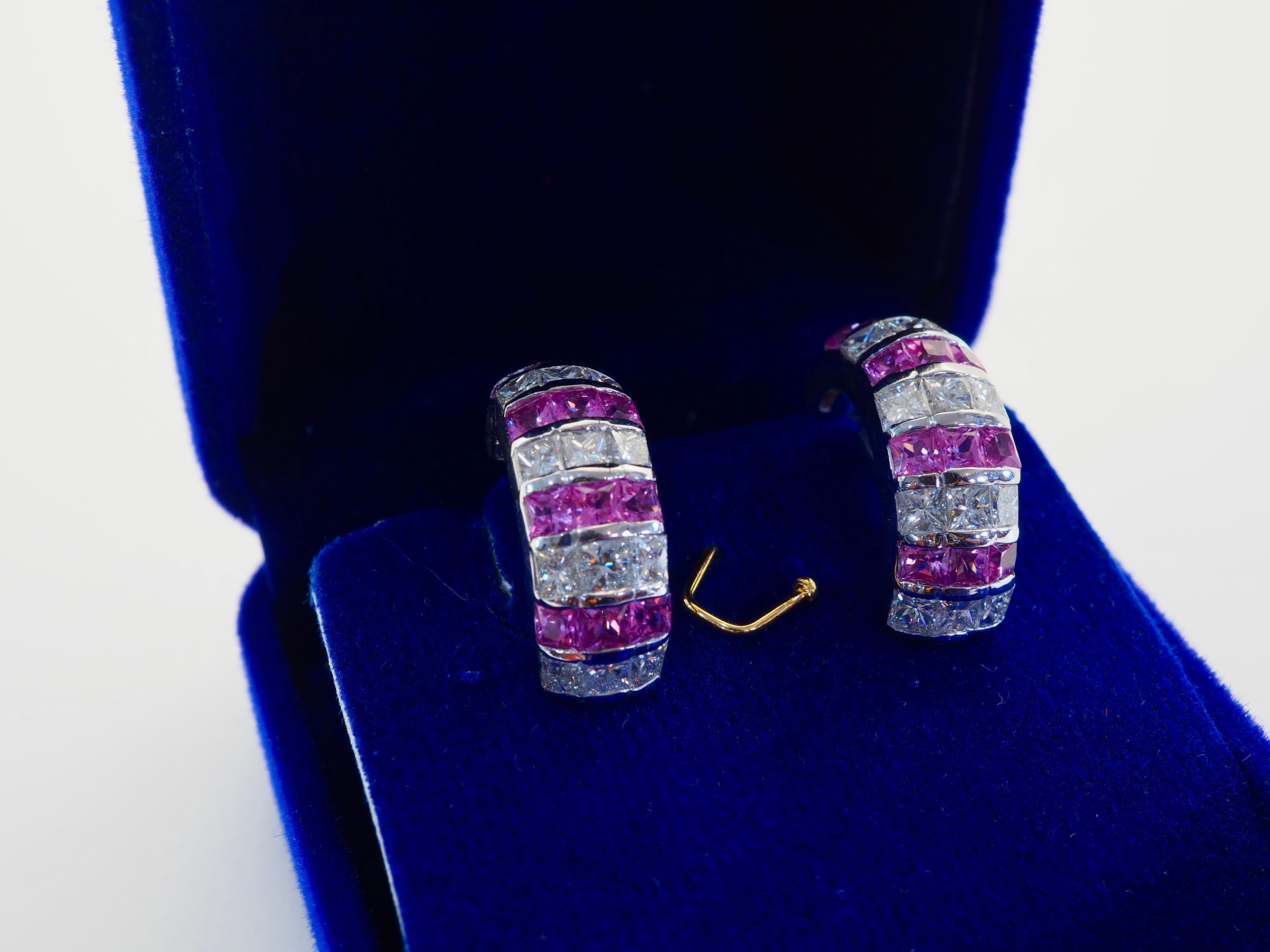 18 Karat Weißgold 3,20 Karat quadratischer rosa Saphir & 2,30 Karat Diamant-Ohrclip-Ohrring im Angebot 4