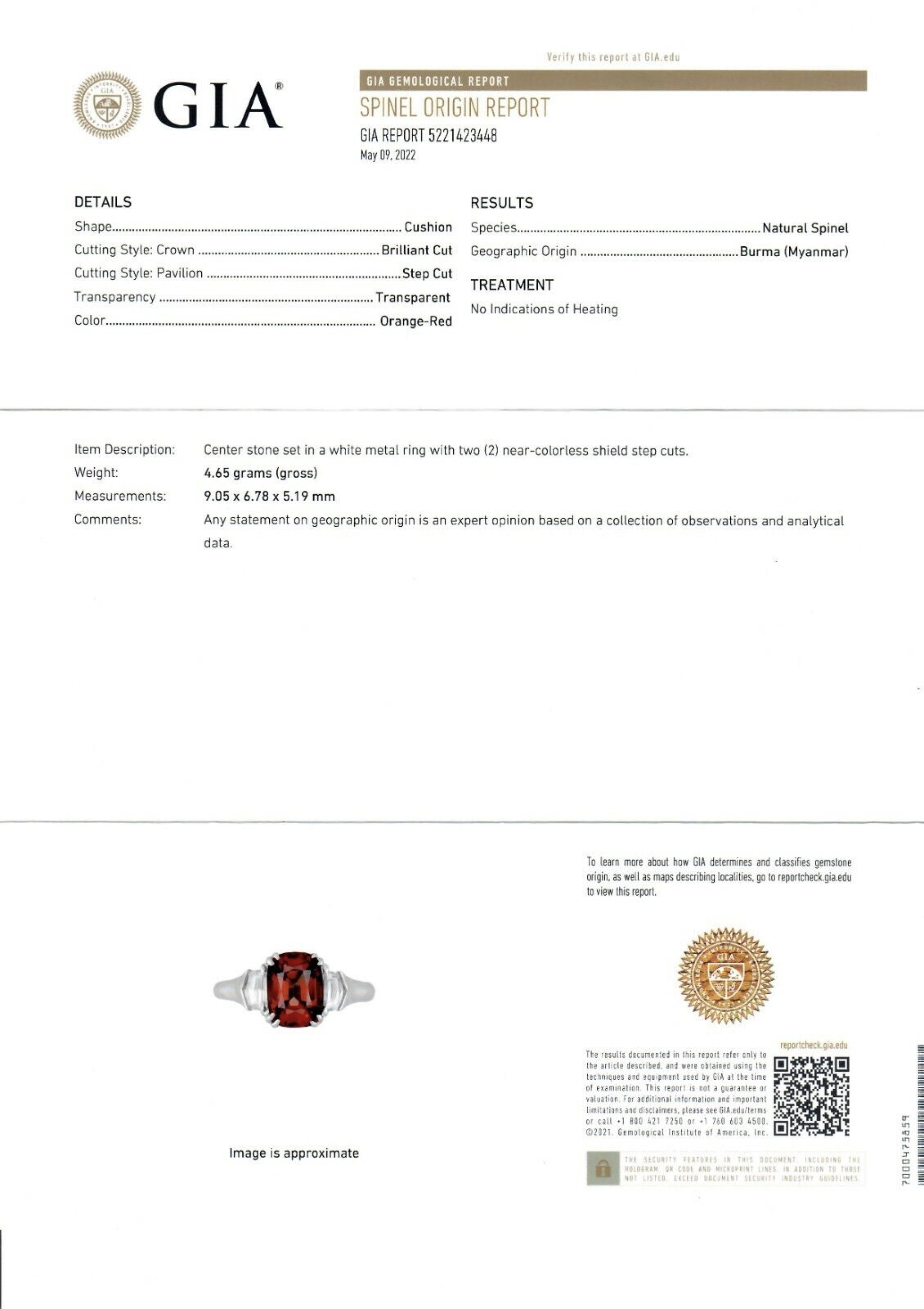 18k White Gold 3.20ctw GIA Burma NO HEAT Cushion Spinel & Cadillac Diamond Ring For Sale 4
