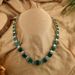 18K White Gold 32.43ct Natural Zambian Emerald Necklace, Milestone Birthday Gift