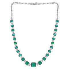 18K White Gold 32.43ct Natural Zambian Emerald Necklace, Milestone Birthday Gift