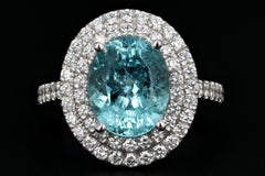 18K White Gold 3.29 Carat Paraiba-Type Tourmaline & Diamond Halo Ring AGL Certif