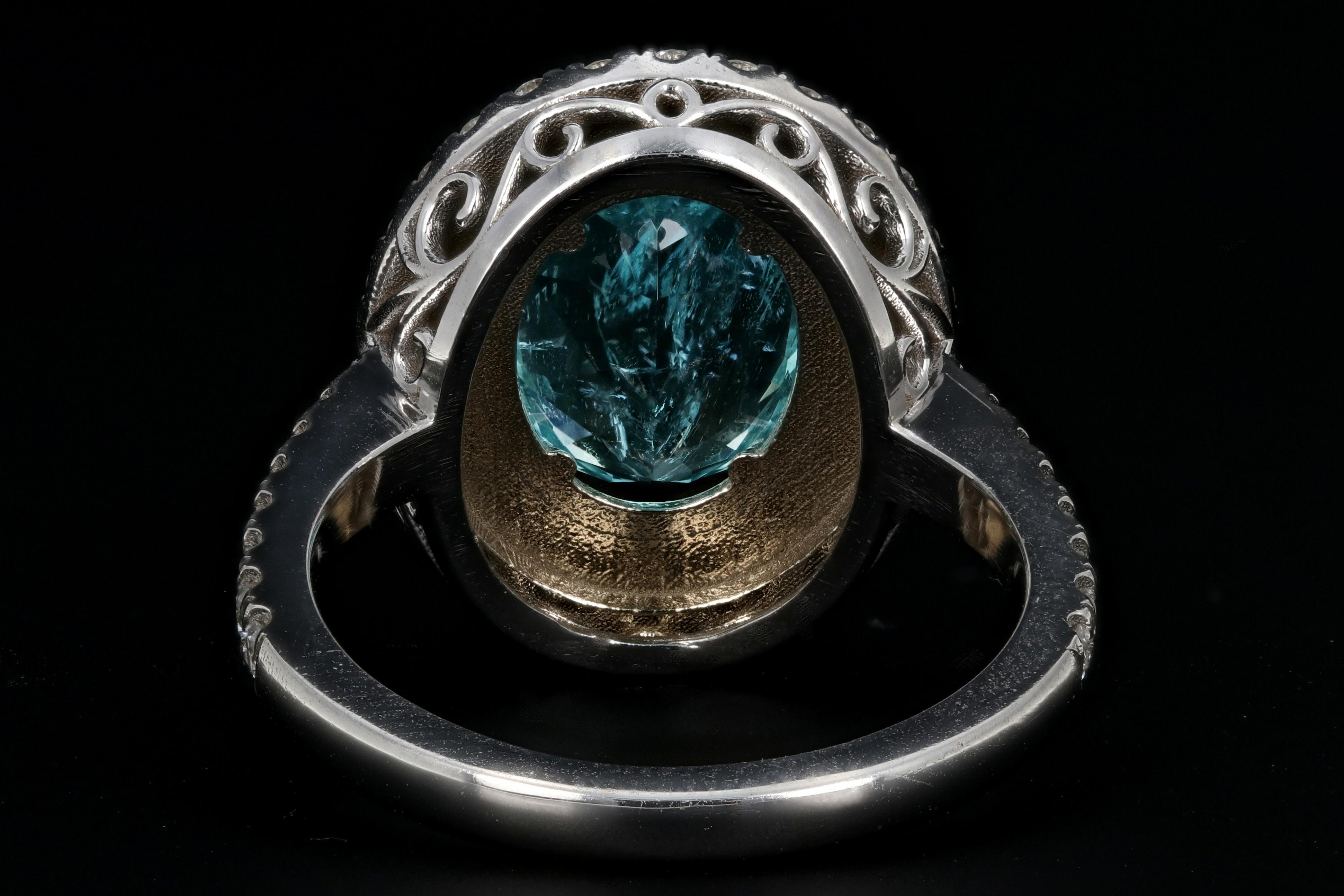 18K White Gold 3.29 Carat Paraiba-Type Tourmaline & Diamond Halo Ring AGL Certif In New Condition In Cape May, NJ