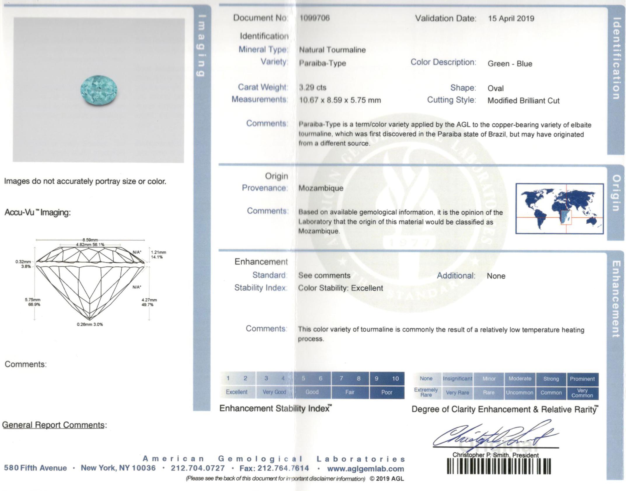 18K White Gold 3.29 Carat Paraiba-Type Tourmaline & Diamond Halo Ring AGL Certif 3