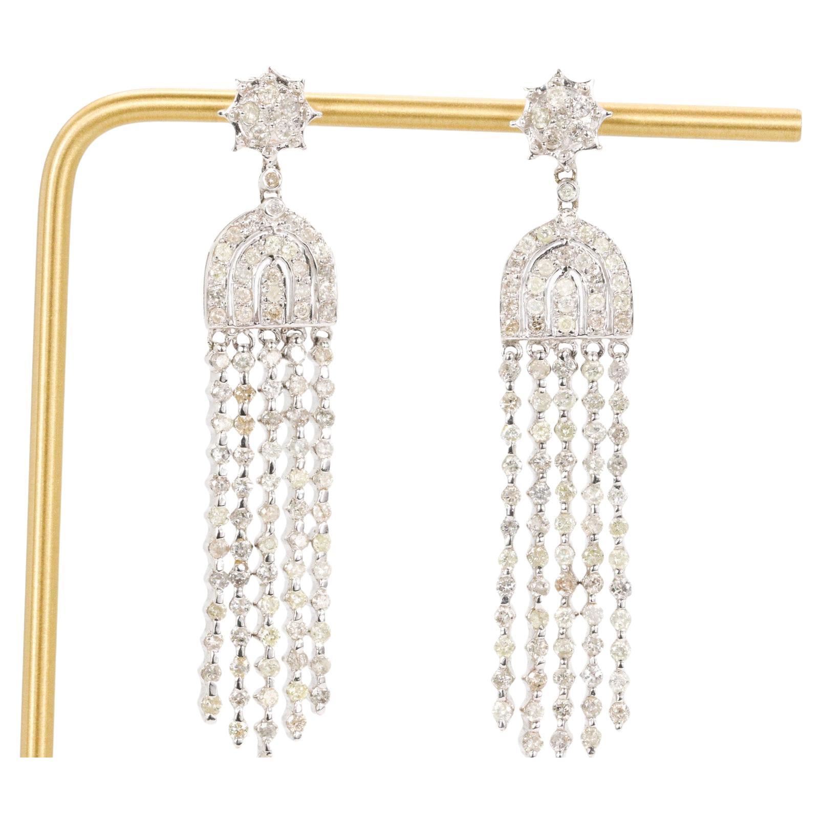 18k White Gold 3.30 CTW Round Brilliant Diamond Chandelier Earrings