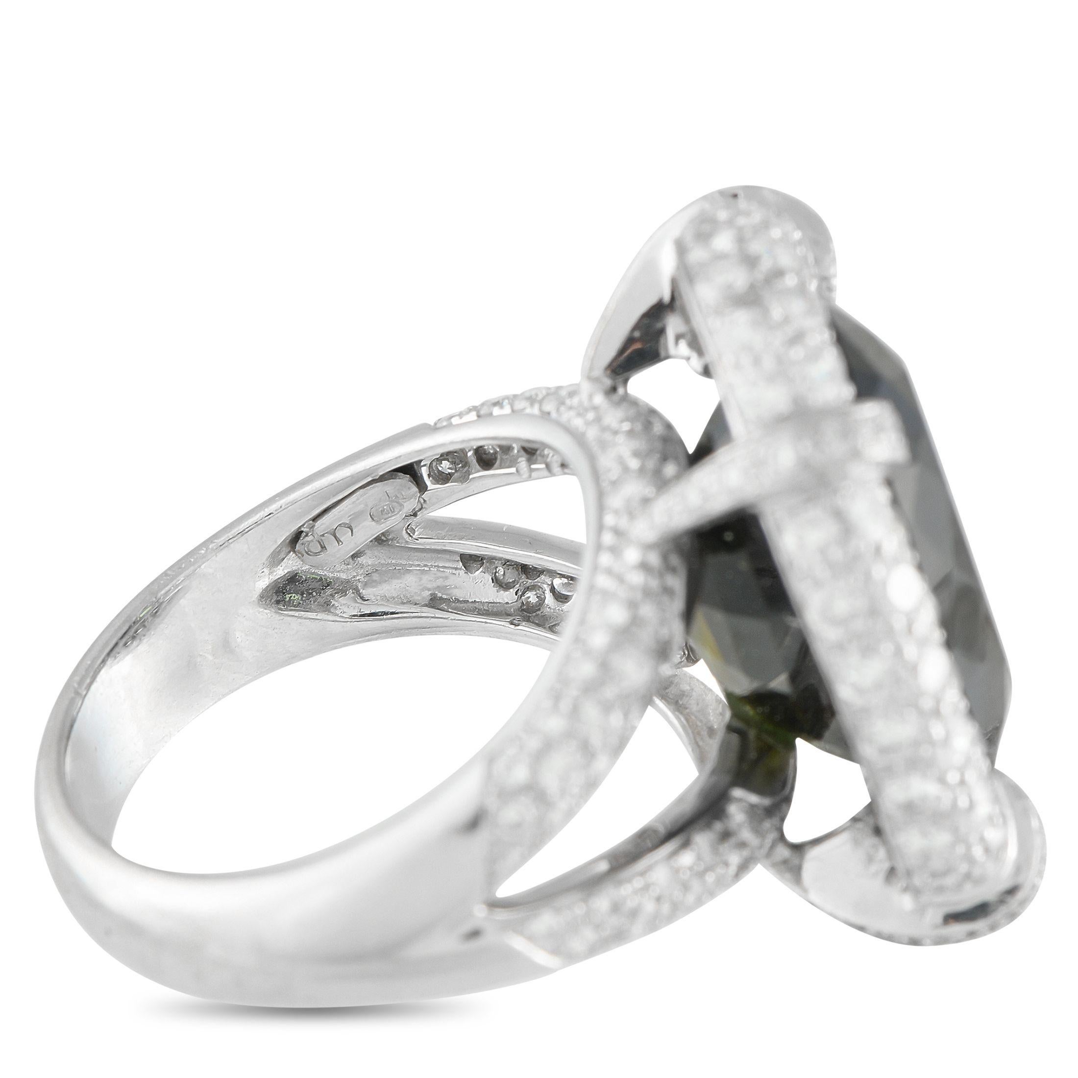 Anello con diamante e tormalina in oro bianco 18 carati da 3,30 carati In condizioni ottime in vendita a Southampton, PA