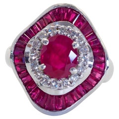 18K White Gold 3.30ctw Ruby & 0.30ct Brilliant Diamond Ballerina Ring