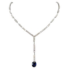 18K White Gold 3.32 CT Sapphire and 7 CTW Diamond "Y" Necklace