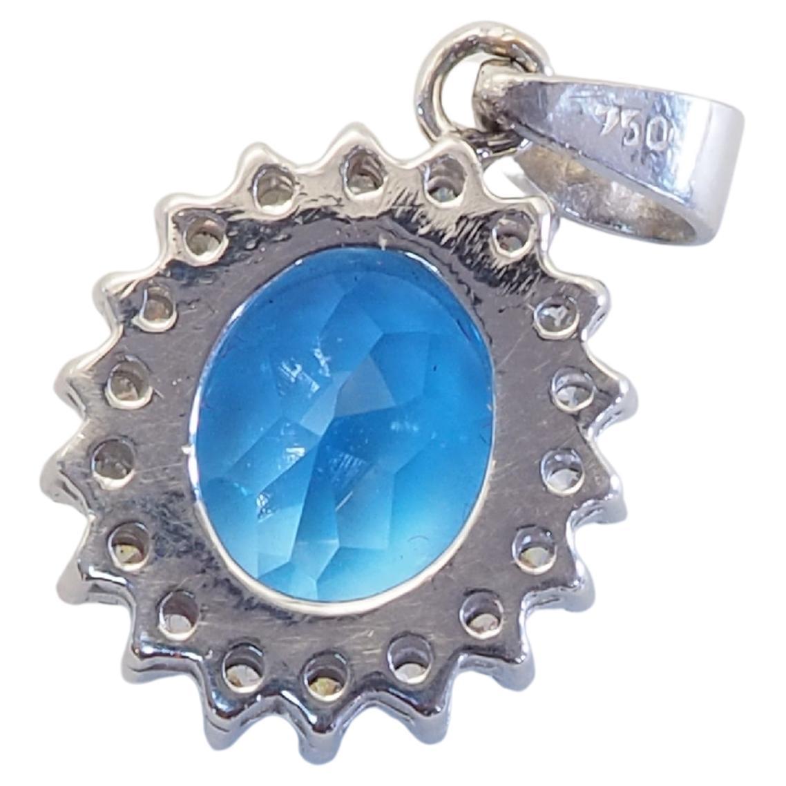 18K Weißgold 3,32ct Oval Blautopas & 0,30ct Diamant Cocktail-Anhänger Enhancer für Damen oder Herren im Angebot