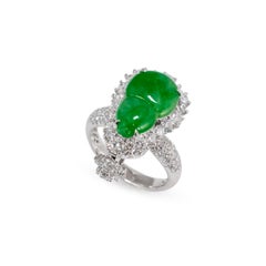 18K White Gold 3.35ct Dark Green Burmese Jadeite Jade Cocktail Ring Pendant