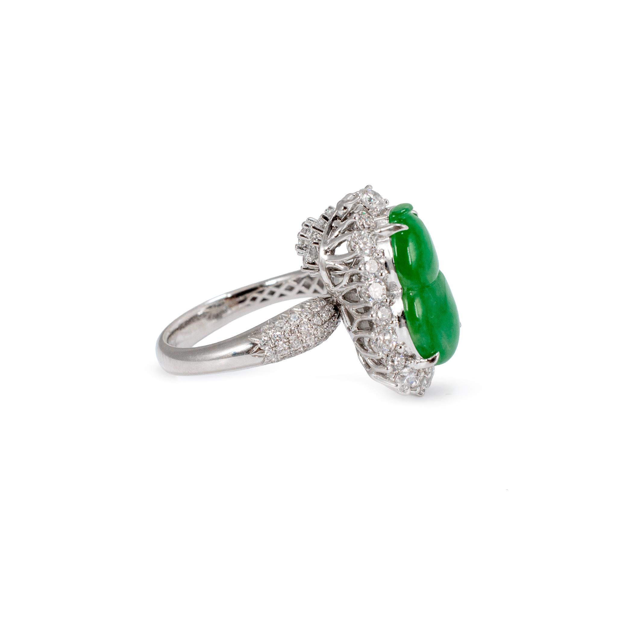 18K Weißgold 3,35ct dunkelgrüner burmesischer Jadeit Jade Cocktail Ring Anhänger im Zustand „Hervorragend“ im Angebot in Houston, TX