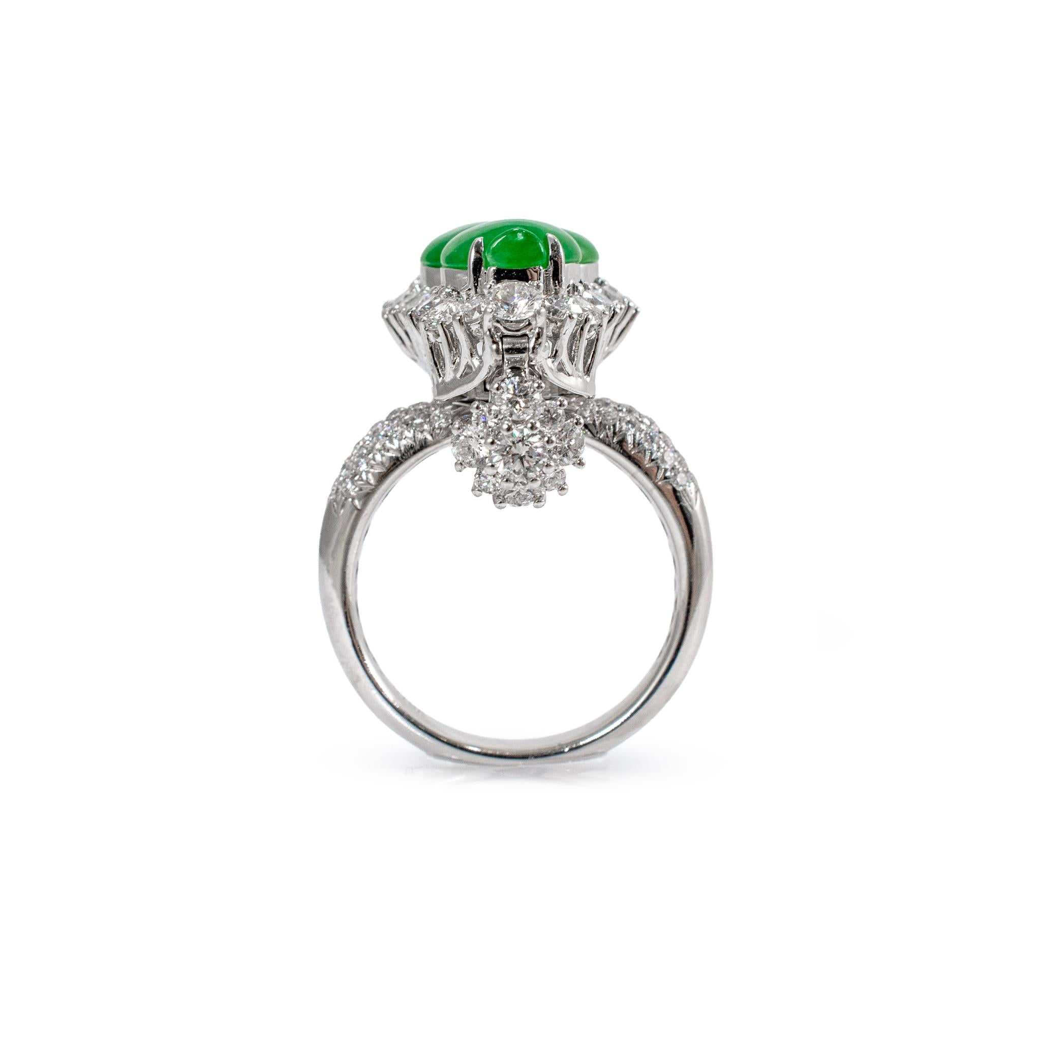 18K Weißgold 3,35ct dunkelgrüner burmesischer Jadeit Jade Cocktail Ring Anhänger im Angebot 2