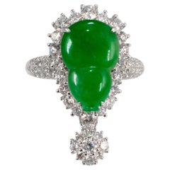 18K White Gold 3.35ct Dark Green Burmese Jadeite Jade Cocktail Ring Pendant
