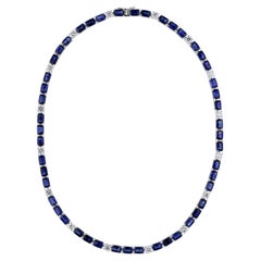 18K Weißgold 33,71 TCW Smaragdschliff Saphir Rund Diamant Tennis Halskette