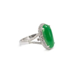 18K White Gold 3.40ct Delicate Green Jadeite Jade Diamond Cocktail Ring