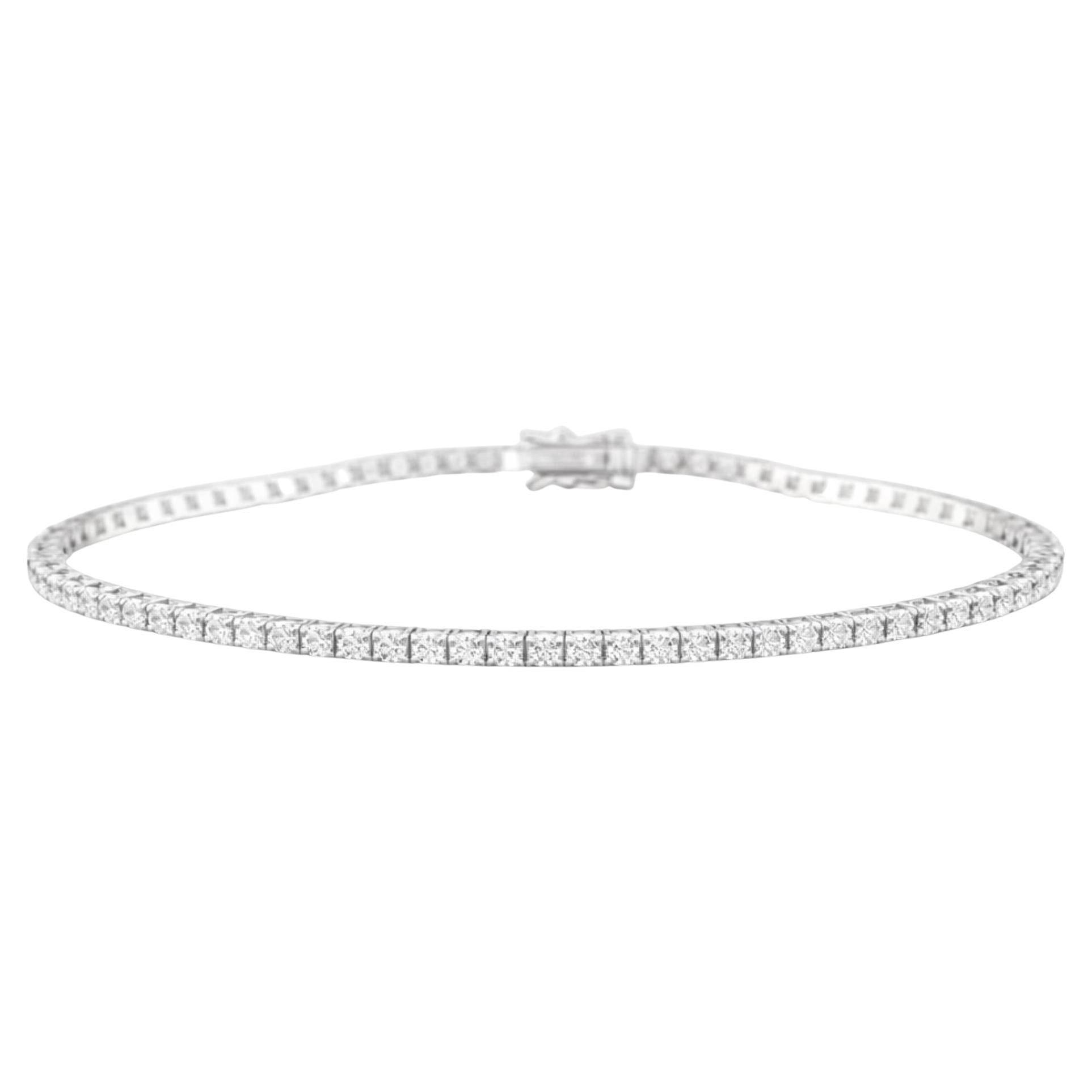18K White Gold Chain Bracelet, 3.41 Ct Natural Diamond Tennis Bracelet for Her
