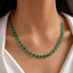 18K White Gold 34.27ct Natural Zambian Emerald Necklace, Bridal Shower Gift