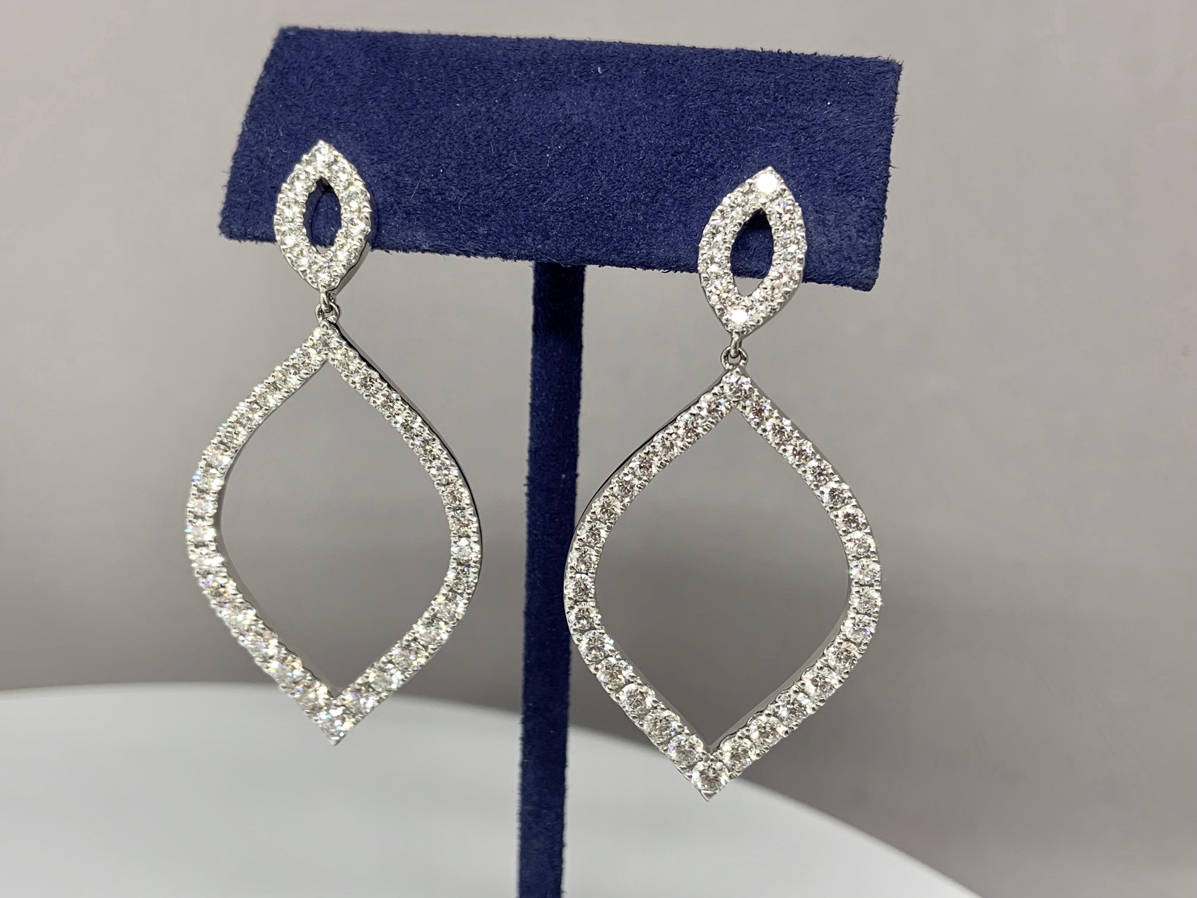 Romantic 18 Karat White Gold 3.43 Carat Hearts on Fire Diamond Drop Earrings For Sale