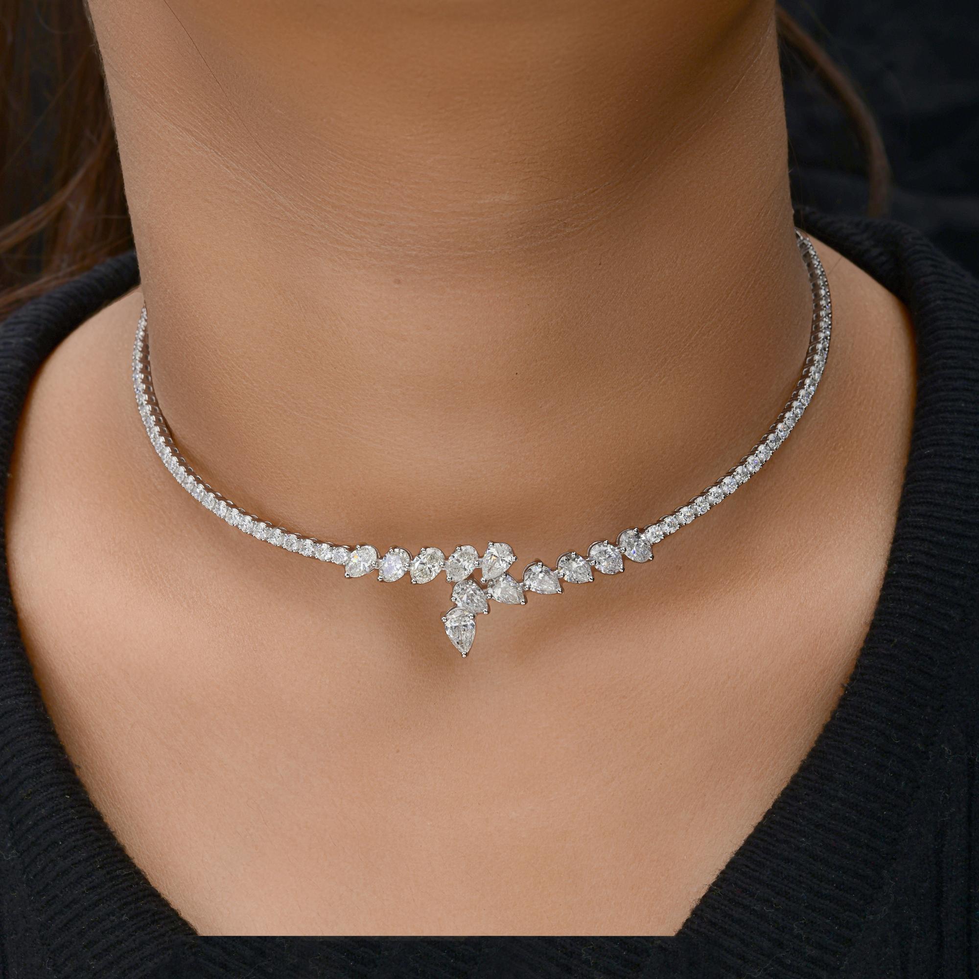 Taglio misto Collana girocollo con diamanti naturali SI/HI in oro bianco 18k 3,43 CTW Regalo di fidanzamento in vendita