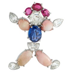 18K White Gold 3.45ct Diamond, Sapphire, and Conch Pearl Brooch MF52-031726