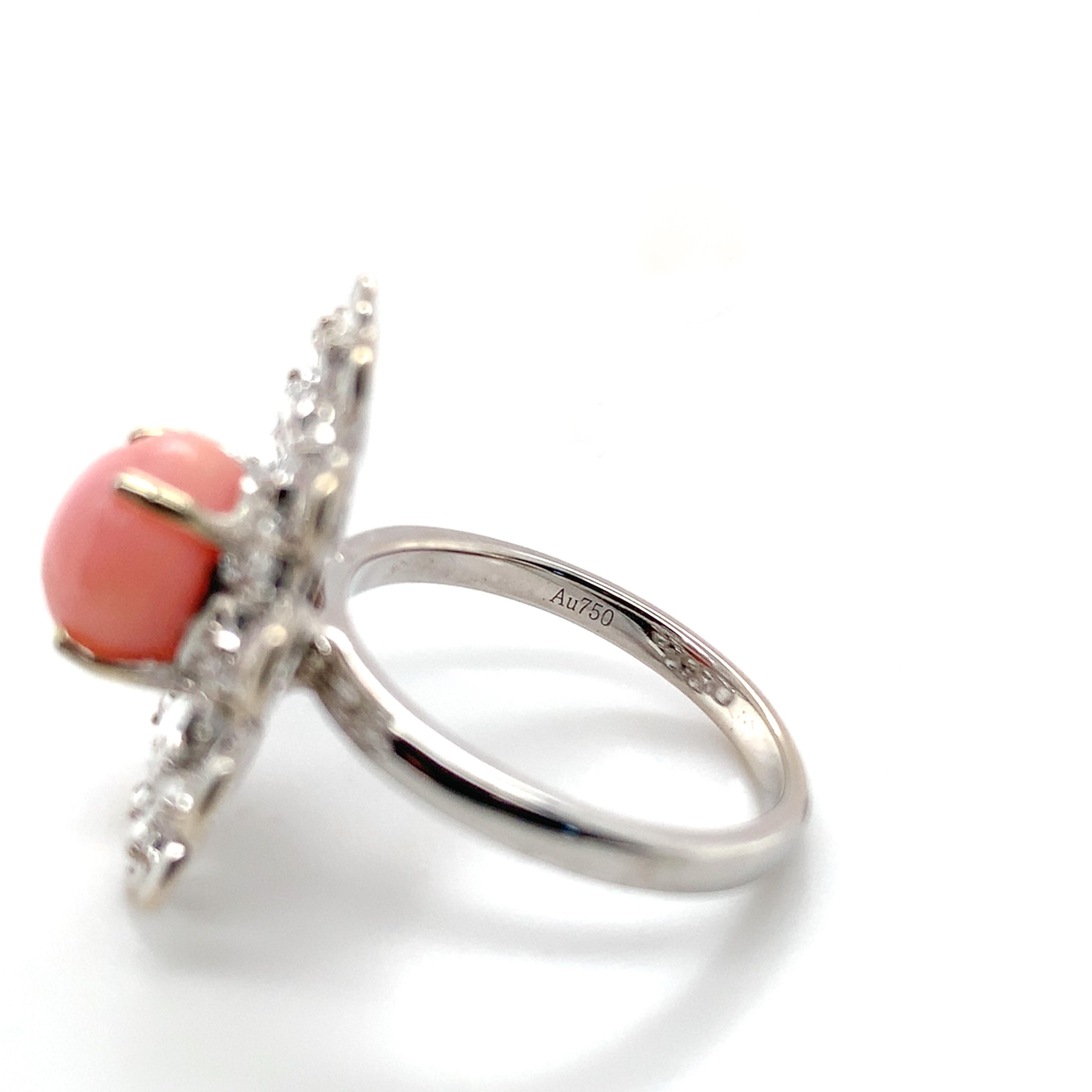 18K White Gold 3.46 carat Conch Pearl and Rose Cut Diamond Ring with GIA Report For Sale 5
