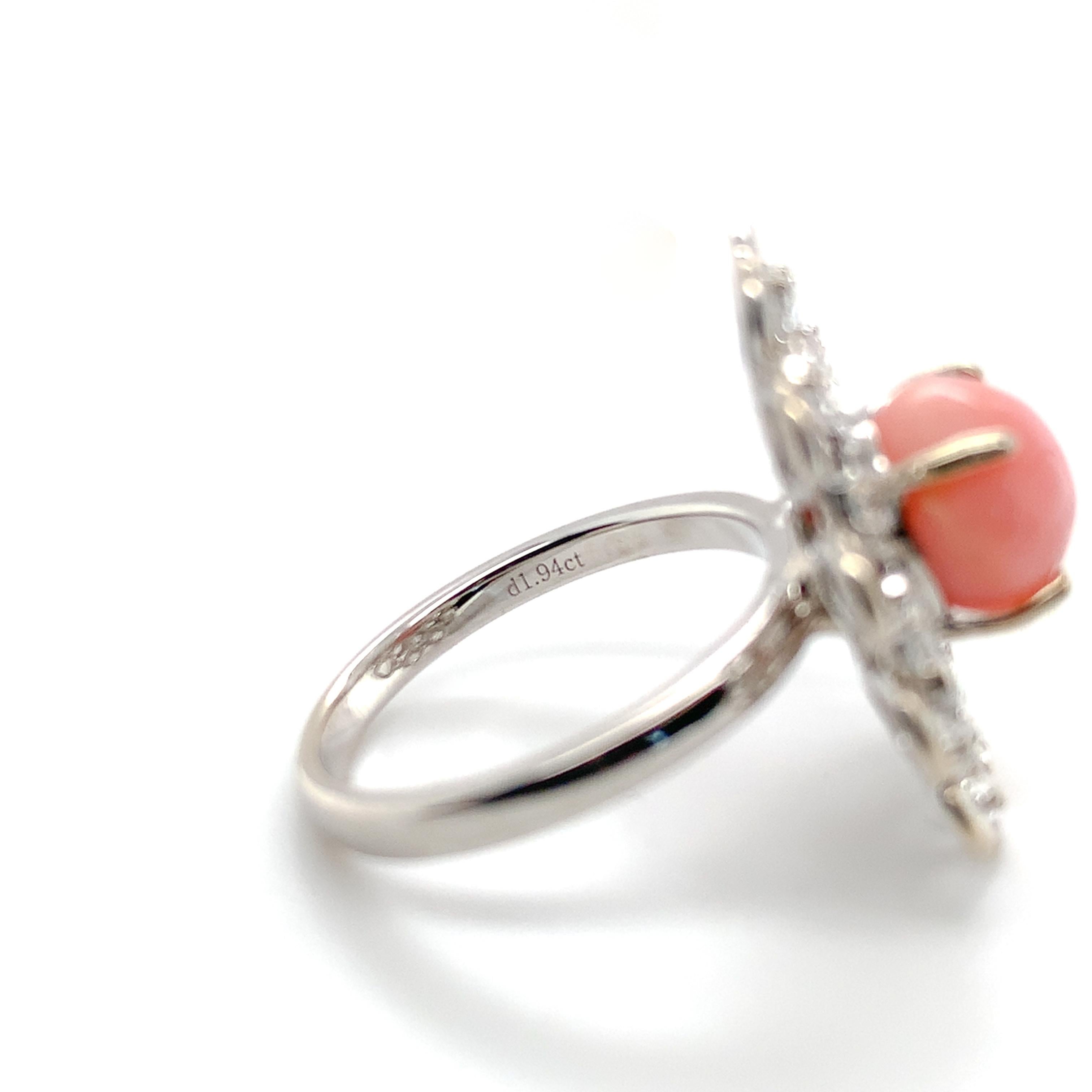 18K White Gold 3.46 carat Conch Pearl and Rose Cut Diamond Ring with GIA Report For Sale 6