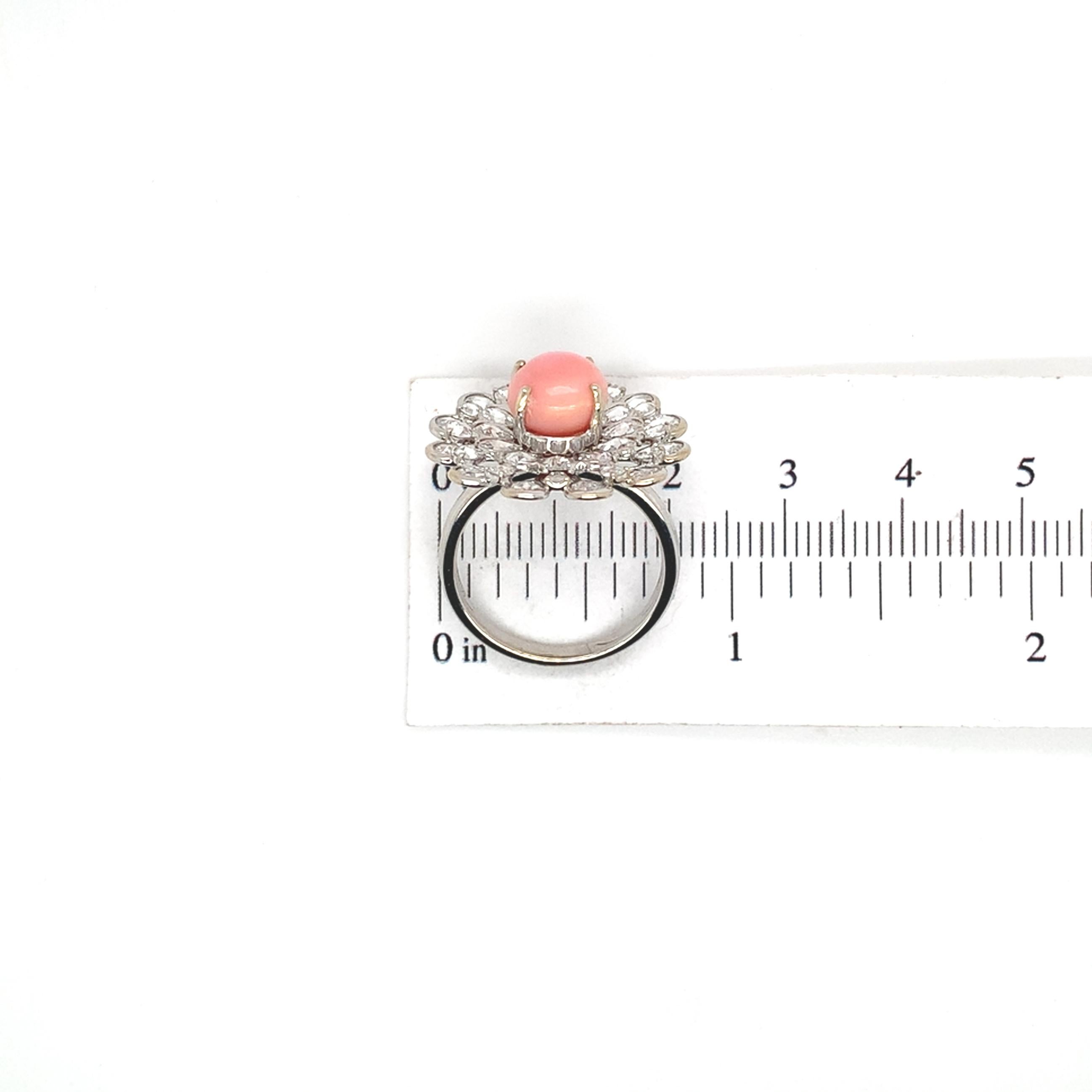 18K White Gold 3.46 carat Conch Pearl and Rose Cut Diamond Ring with GIA Report For Sale 7